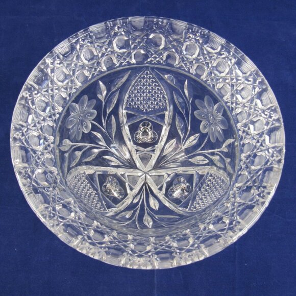 Vintage US Glass EAPG Footed Bowl Floral Etched Innovation Antique 7.5" x 6.5" - Picture 2 of 8